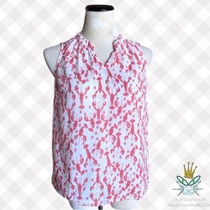Talbots Lobster Print Cotton Top, Petite Medium